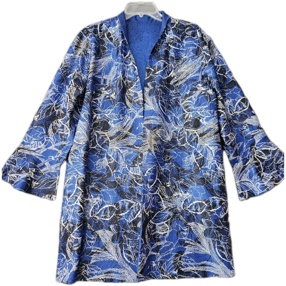 Chicos Travelers Reversible Crushed Jacket 3 XL Open Artsy Lagenlook Blue Bell